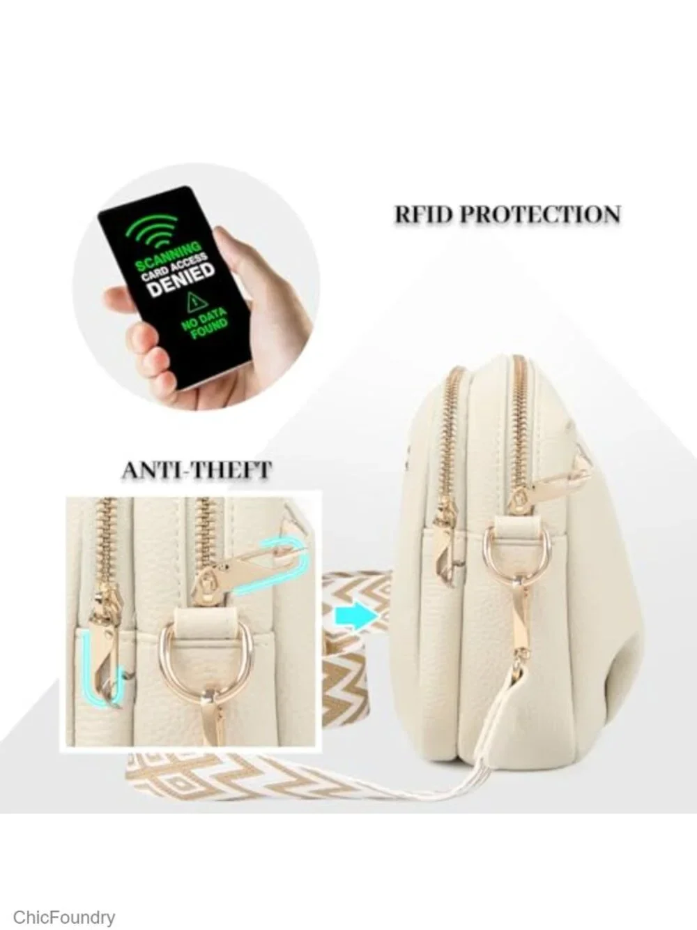 Vegan Leather Crossbody Bag Anti Theft RFID Blocking Multi Pockets Adjustable